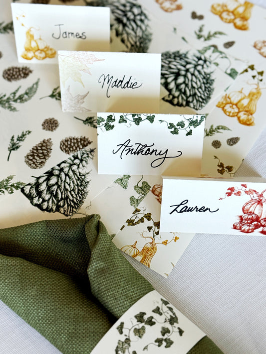 Autumn Harvest Place Cards – Double-sided Table Tents (Set of 12)