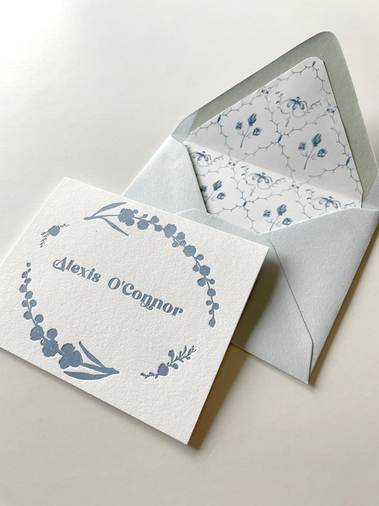 French Blue Flowers Semi-Custom Stationery