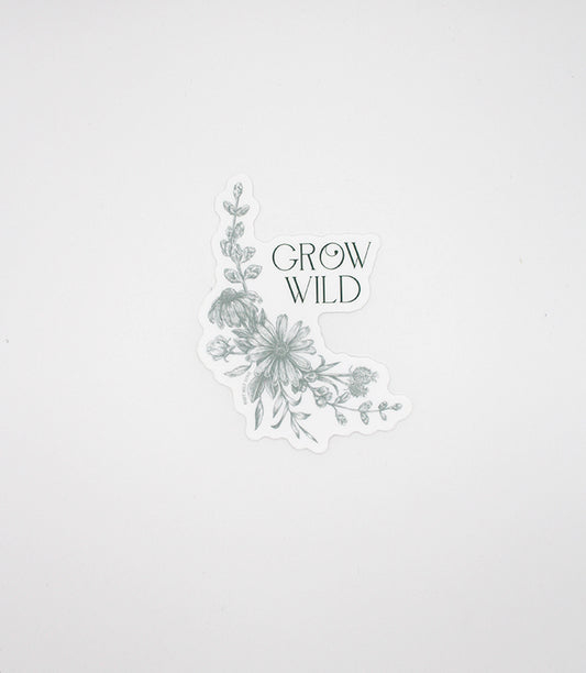 Green floral sticker that says "Grow wild" by In Good Company