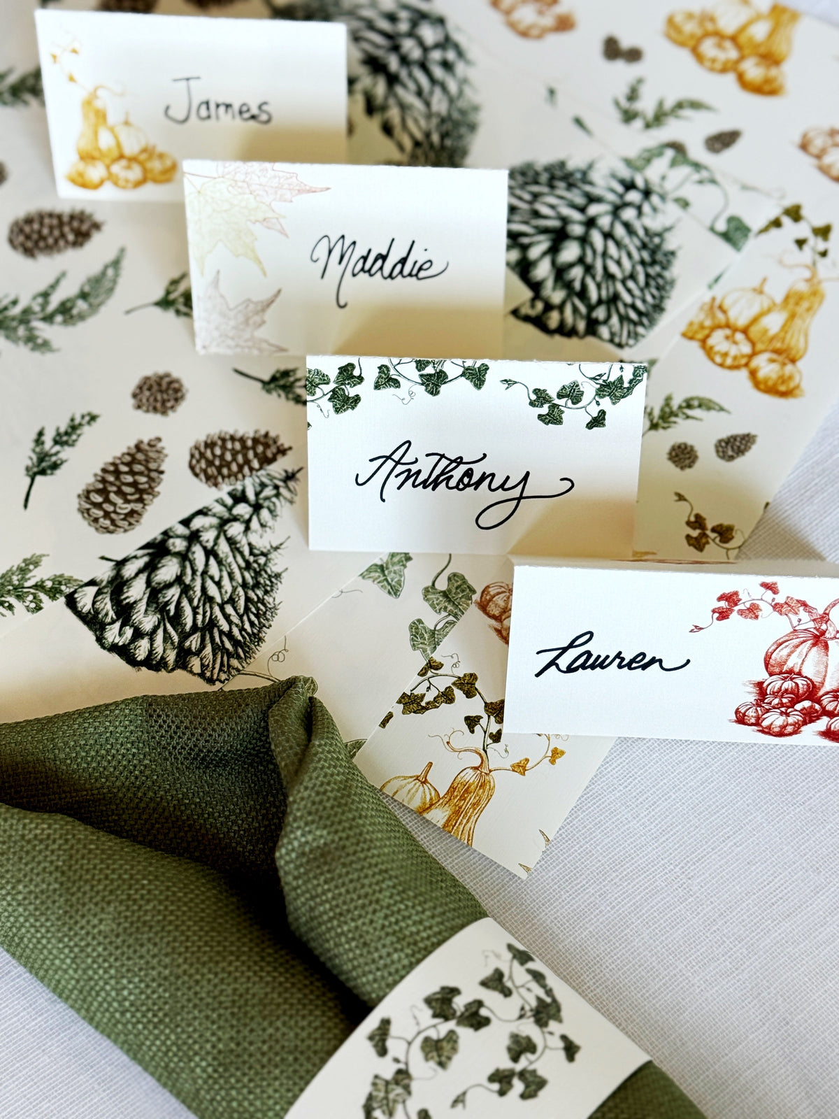 Autumn Harvest Place Cards – Double-sided Table Tents (Set of 12)