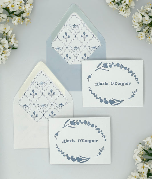 French Blue Flowers Semi-Custom Stationery