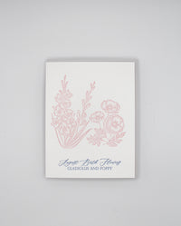 Letterpress birthday card with florals that says "August Birth Flowers, Gladiolus and Poppy" by Rust Belt Love