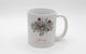 White ceramic mug with floral illustration and the words Flowers Always + Always