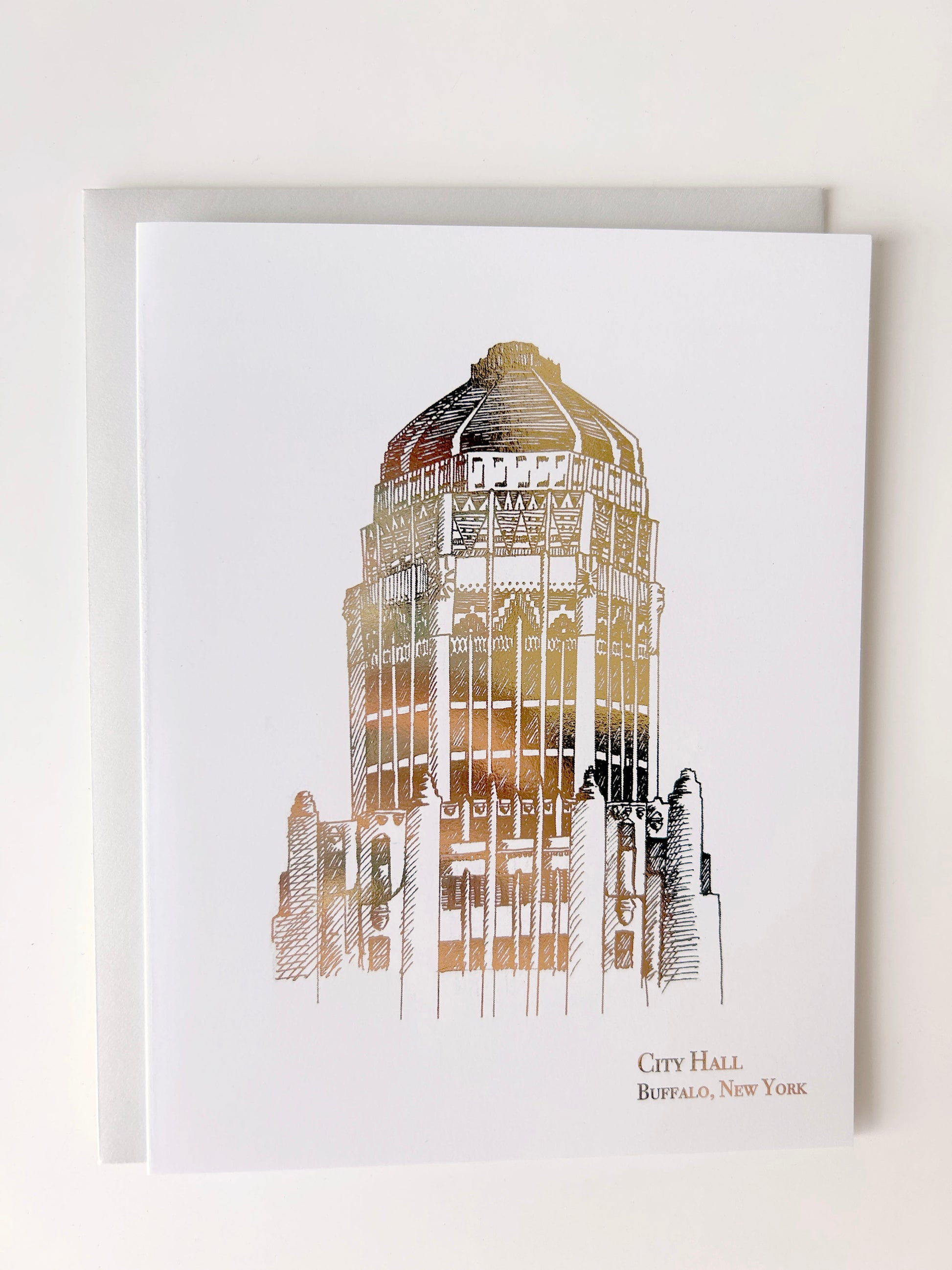 City Hall Buffalo, NY gold foil card by Rust Belt Love