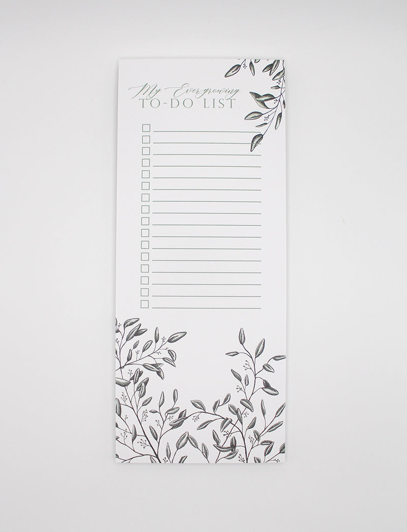 3.5 by 8.5 notepad with lined sheets with florals that says "My ever-growing to-do list" by Rust Belt Love
