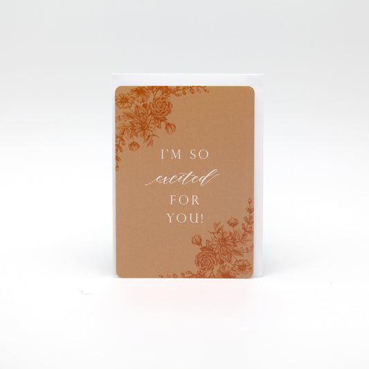 Orange floral minicards that reads "I'm so excited for you!" by Rust Belt Love