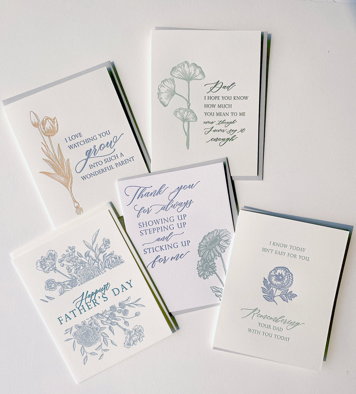 A variety of Rust Belt Love's father's day letterpress greeting cards