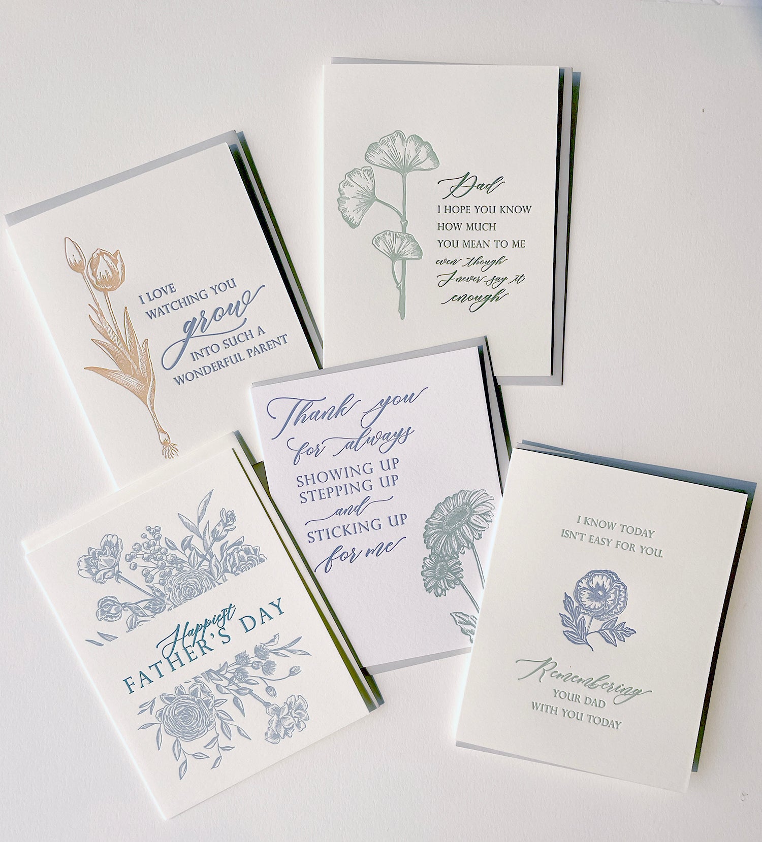 A variety of Rust Belt Love's father's day letterpress greeting cards