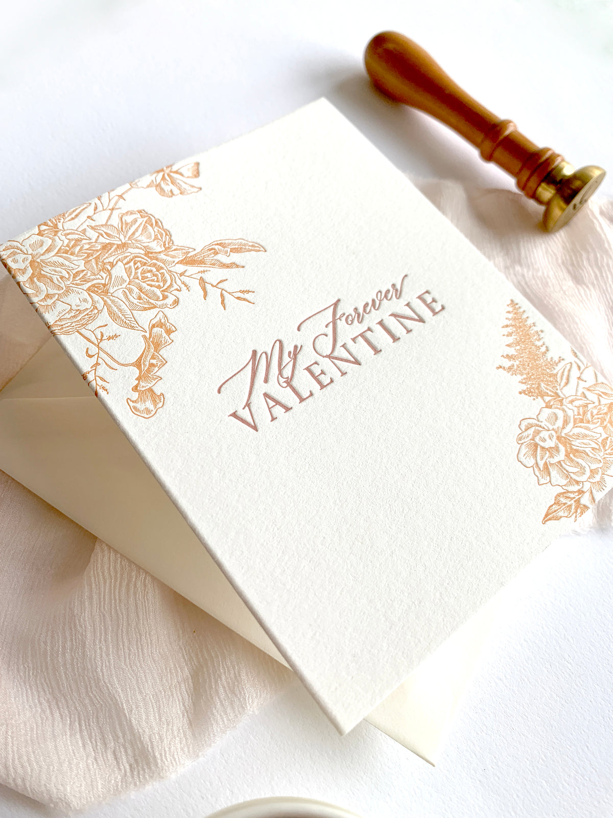 Letterpress love card with florals that says "My forever valentine" by Rust Belt Love