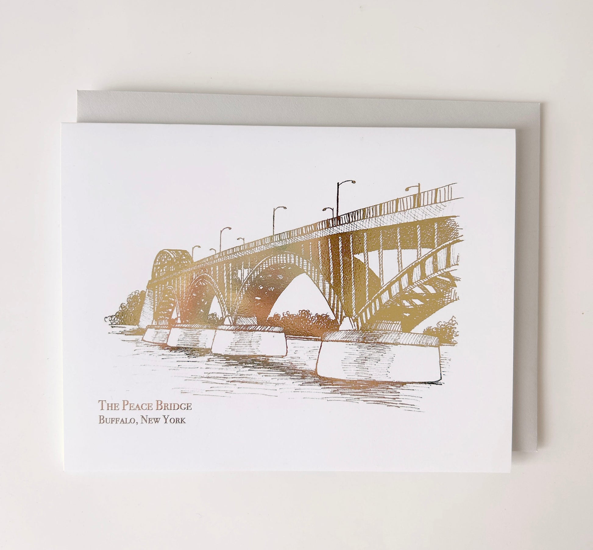 Rust Belt Love's gold foil Peace Bridge card