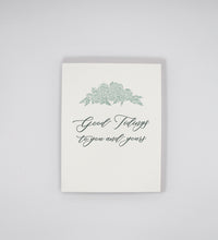 Letterpress holiday card with florals that says " Good tidings to you and yours" by Rust Belt Love