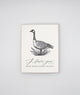Letterpress love greeting card with a goose illustration on it that reads "I love you (even when you're cranky)" by Rust Belt Love