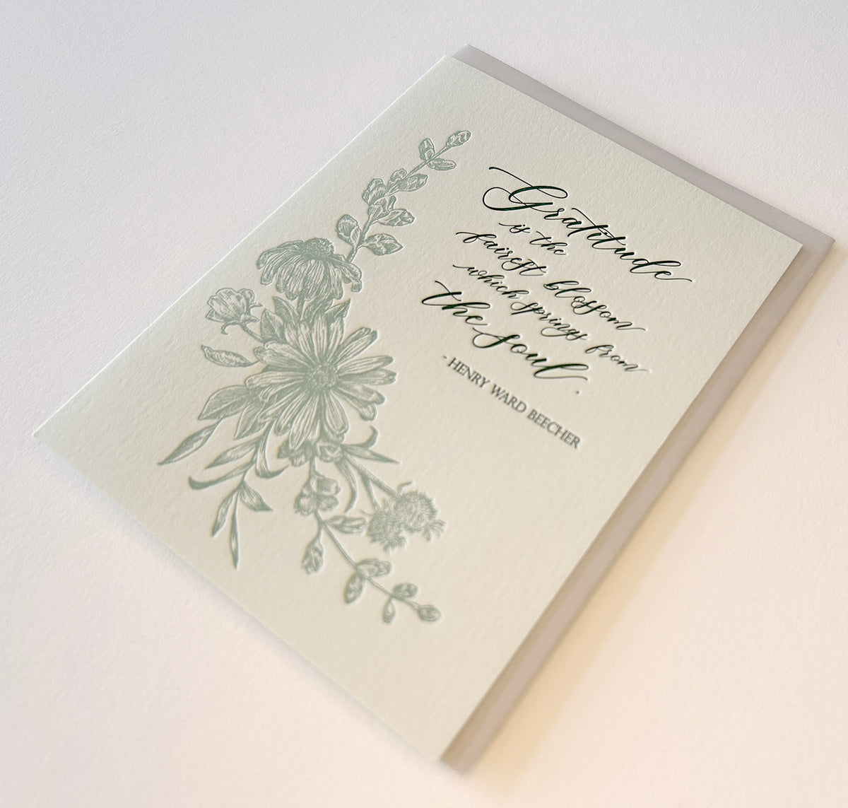 Letterpress gratitude card with florals that says "'Gratitude is the fairest blossom which springs from the soul.'- Henry Ward Beecher" by Rust Belt Love