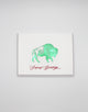 Green foil buffalo holiday card that reads "Season's Greetings" from Rust Belt Love