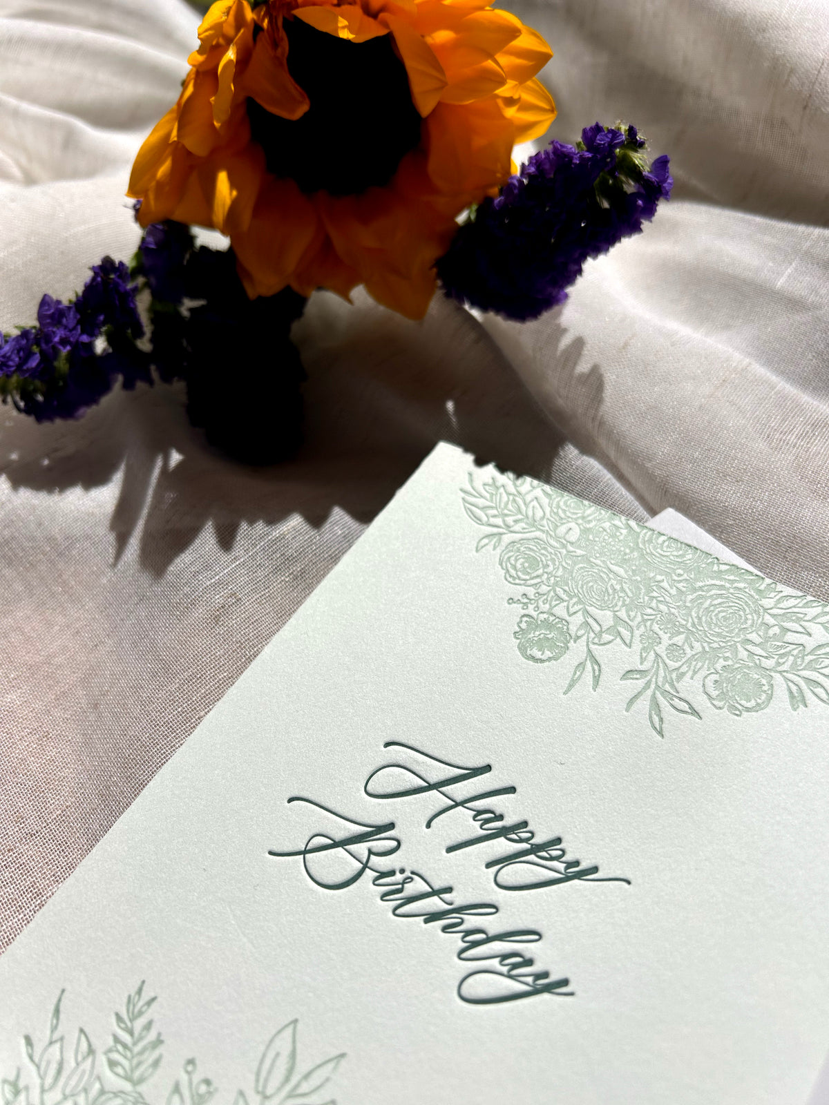 Letterpress birthday card with florals that says "Happy Birthday" by Rust Belt Love