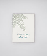 Letterpress birthday card with leaves in the corner that says "Happy Birthday Dear One" by Rust Belt Love
