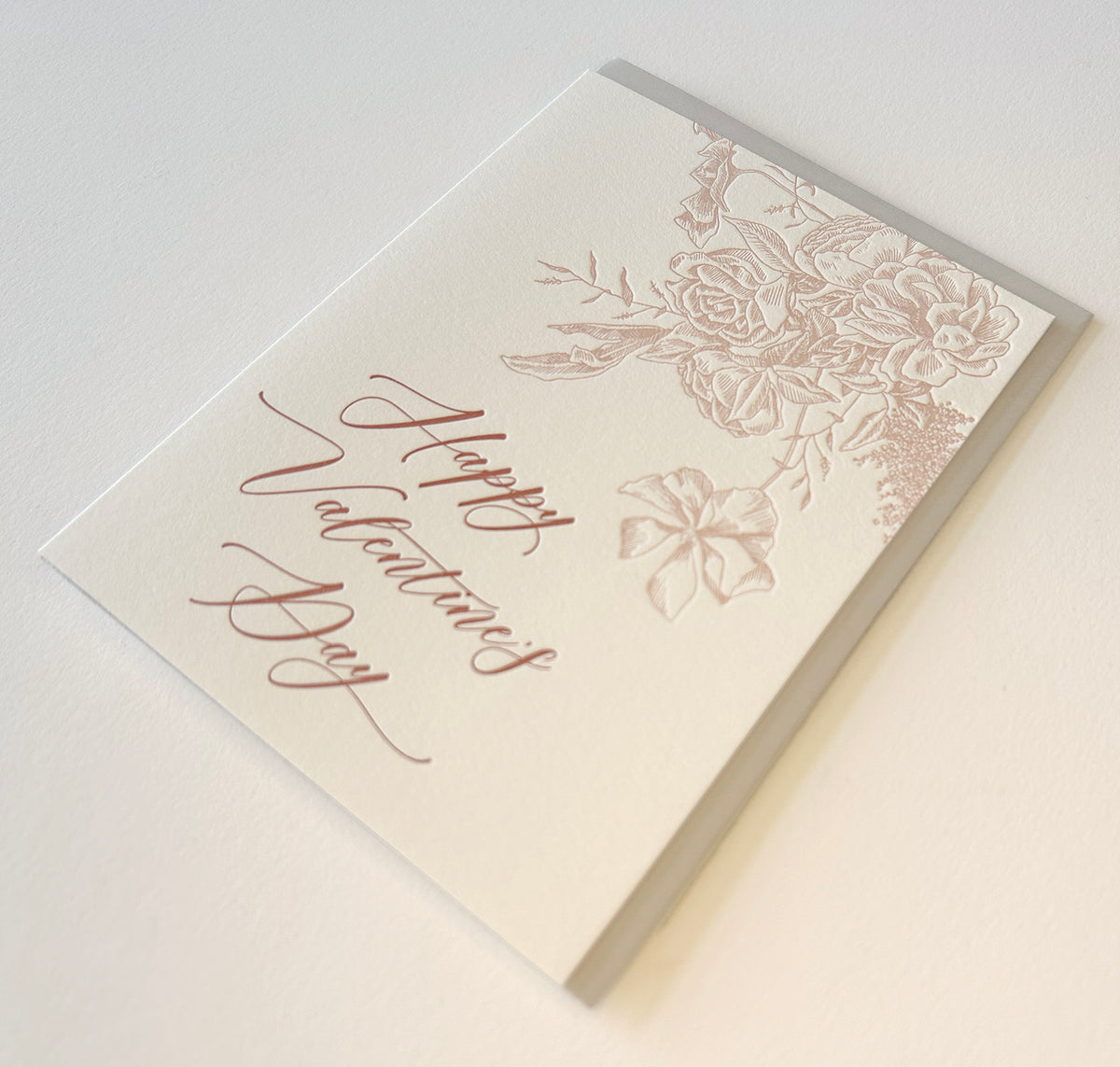 Letterpress love card with florals that says "Happy Valentine's Day" by Rust Belt Love