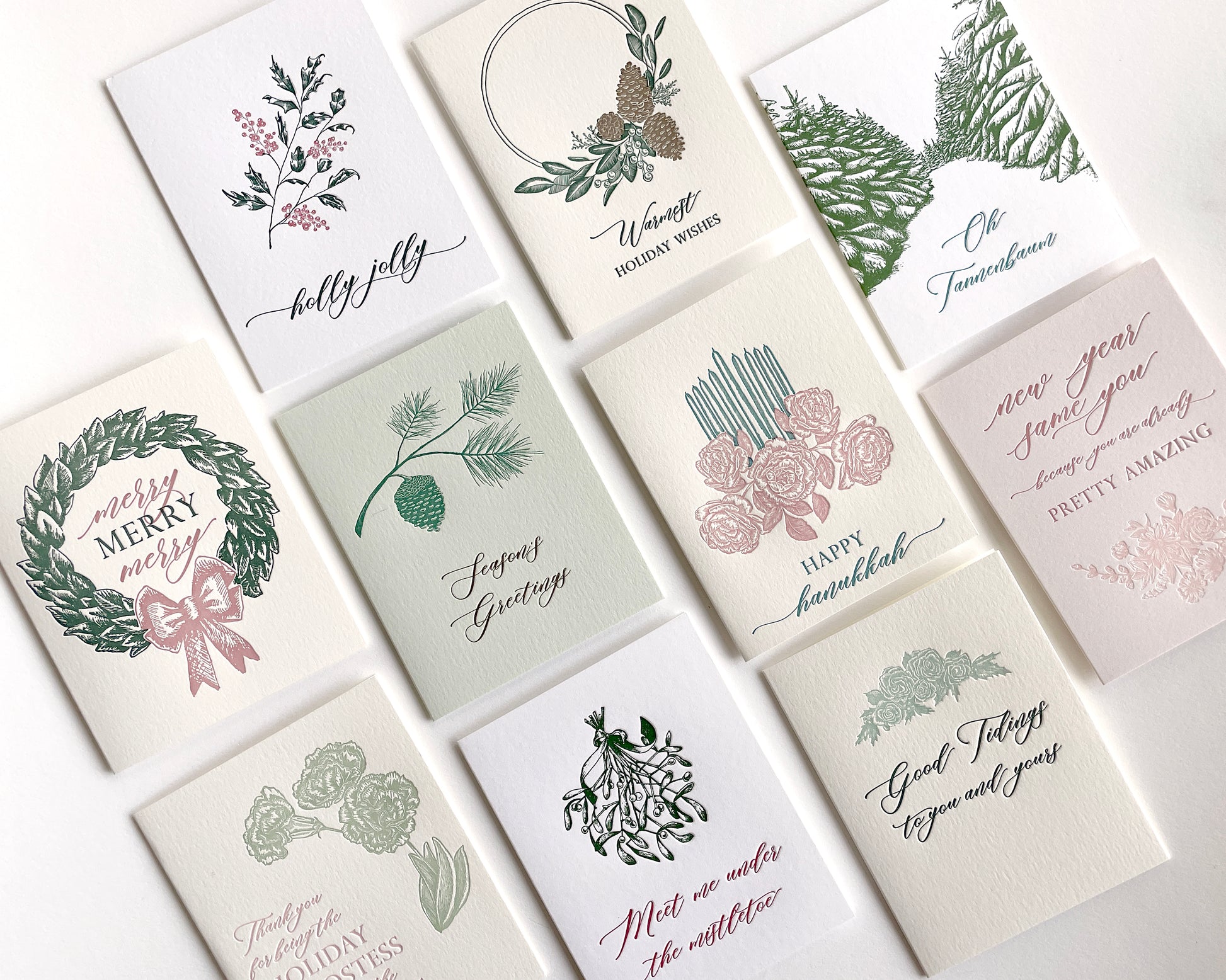 A variety of Rust Belt Love's letterpress holiday cards