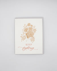 Letterpress friendship card with florals that says "Keep fighting" by Rust Belt Love