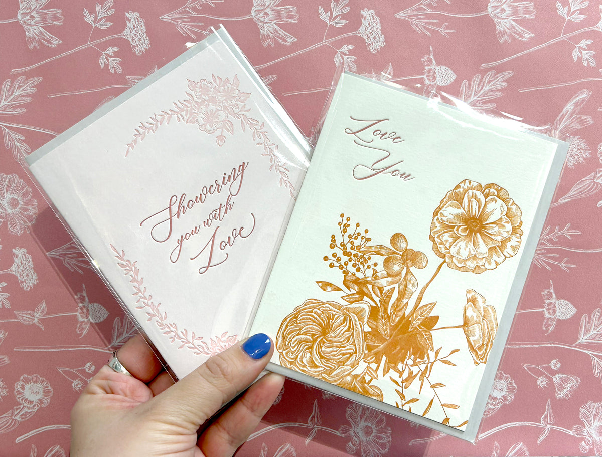 Letterpress love cards with florals from Rust Belt Love