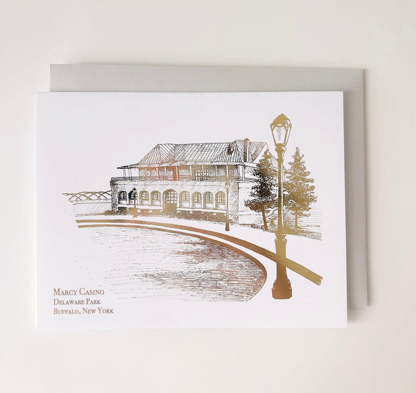 Gold foil Marcy Casino, Buffalo NY card by Rust Belt Love