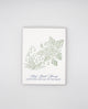 Letterpress birthday card with green florals that reads "May birth flowers hawthorn and lily of the valley" by Rust Belt Love