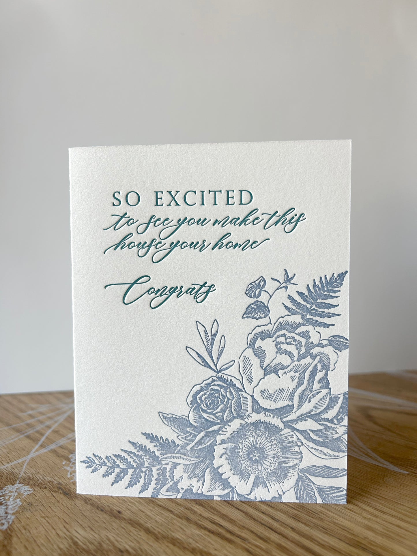 Rust Belt Love new home letterpress greeting card that reads "So excited to see you make this house your home congrats".