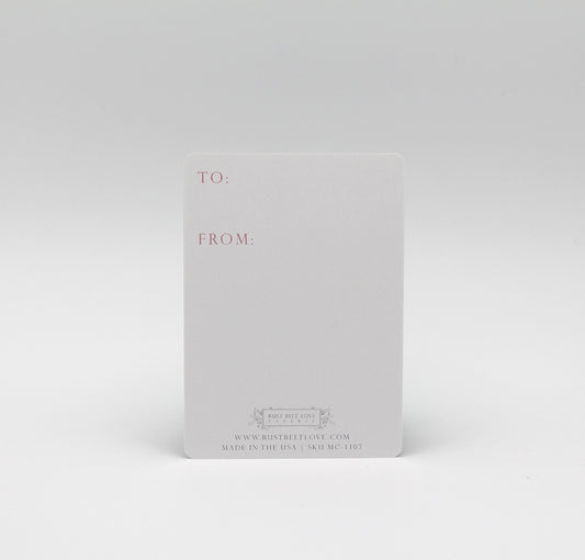 Dark pink floral minicard that reads "For your next chapter" by Rust Belt Love