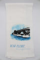 White Tea Towel with peace bridge illustration that says "beau fleuve beautiful river" by Rust Belt Love