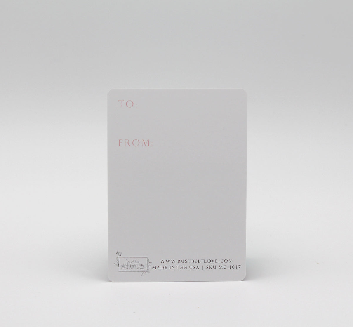 Back of minicard that reads "To" and "From" by Rust Belt Love