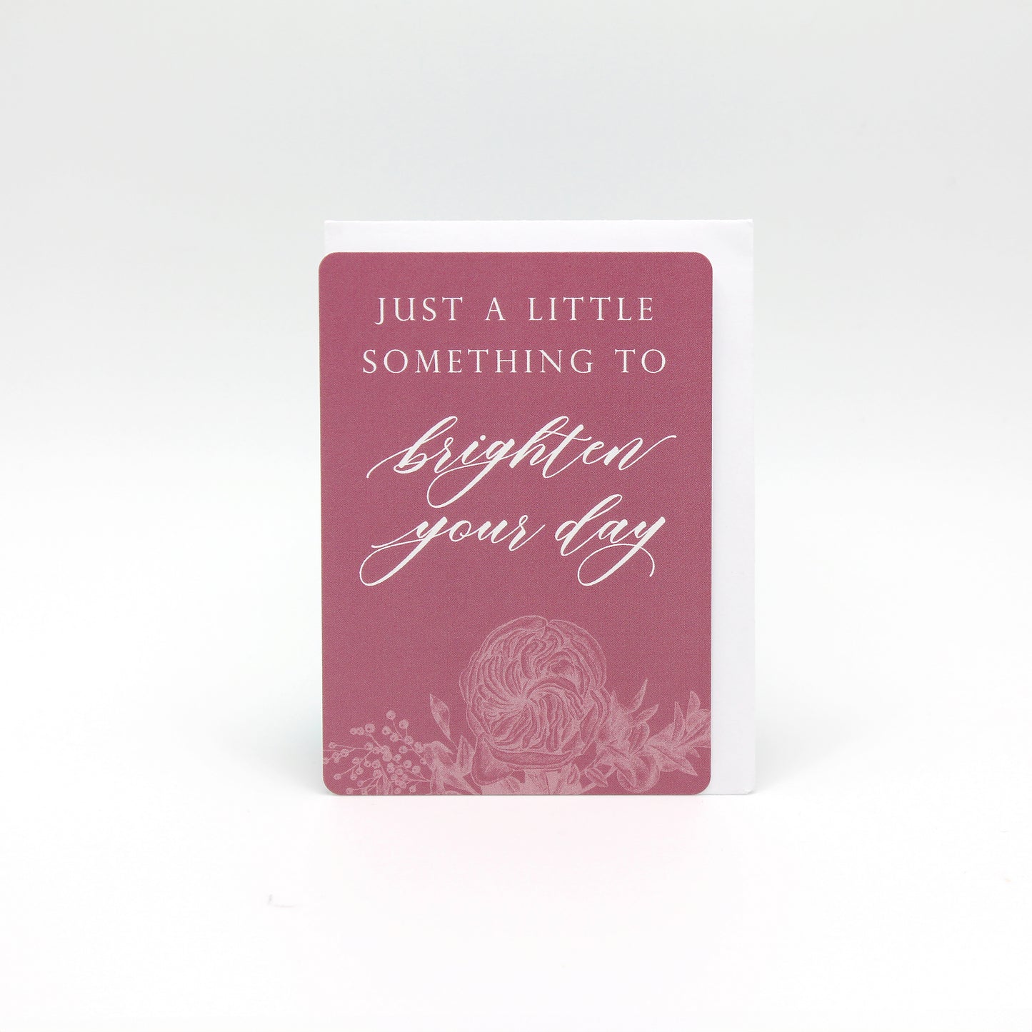 Digital pink floral minicard from Rust Belt Love that reads "Just a little something to brighten your day"