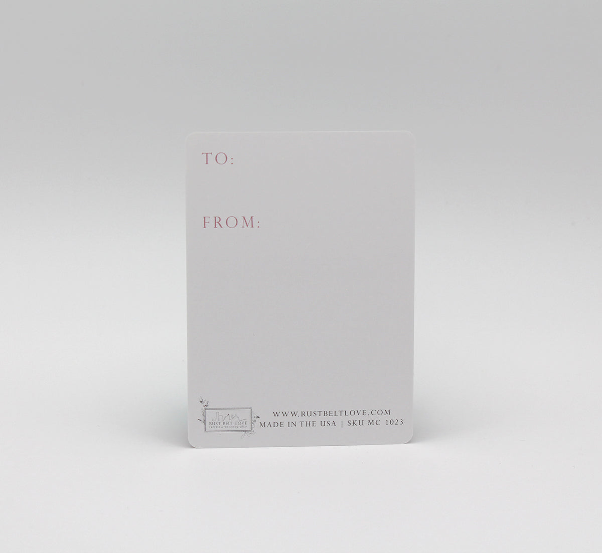 Back of minicard that reads "To" and "From" by Rust Belt Love