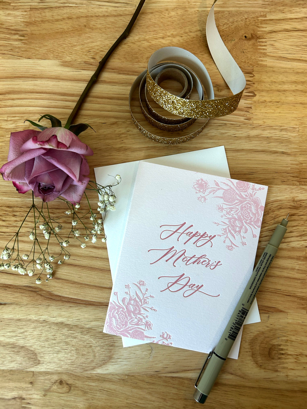 Letterpress mother's day card with florals that says "Happy mother's day" by Rust Belt Love