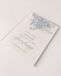 Letterpress sympathy card with florals that says "What is lovely never dies, but passes into other loveliness. - Thomas Bailey Aldrich" by Rust Belt Love