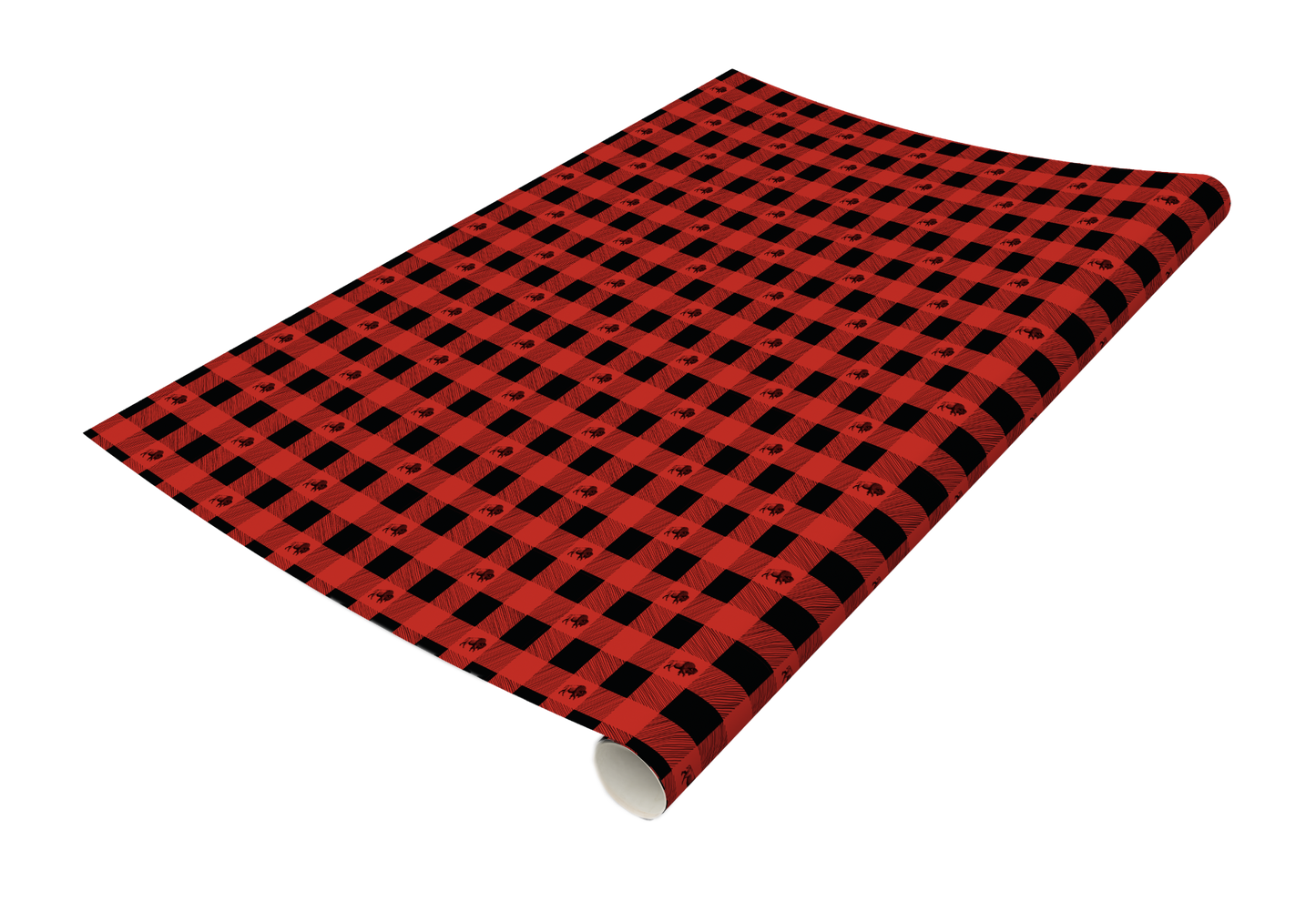 Red and black plaid printed wrapping paper with buffalo illustrations by Rust Belt Love