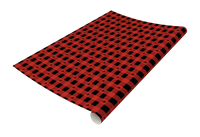 Red and black plaid printed wrapping paper with buffalo illustrations by Rust Belt Love