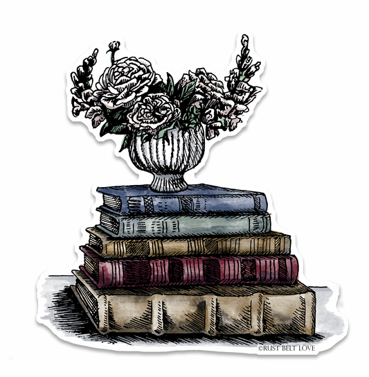 Books & Flowers – 3" Sticker
