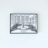 The Foundry Suites illustration on white paper with black ink by Rust Belt Love