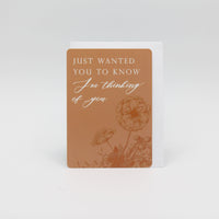 Orange floral minicard that reads "Just wanted you to know I'm thinking of you" from Rust Belt Love