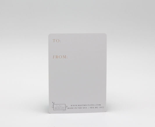 Orange floral minicard that reads "Just wanted you to know I'm thinking of you" from Rust Belt Love