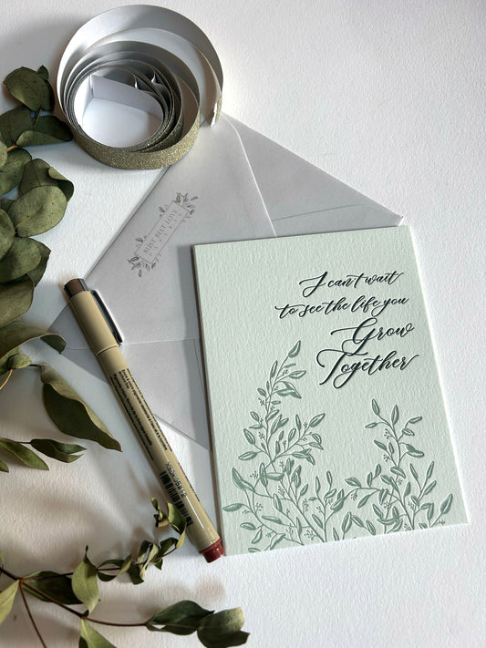 Letterpress wedding card set — seven cards for the engagement, bridal shower, and wedding day by Rust Belt Love