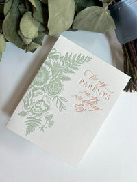 Letterpress wedding-day card with florals that says "To My Parents On My Wedding Day" by Rust Belt Love