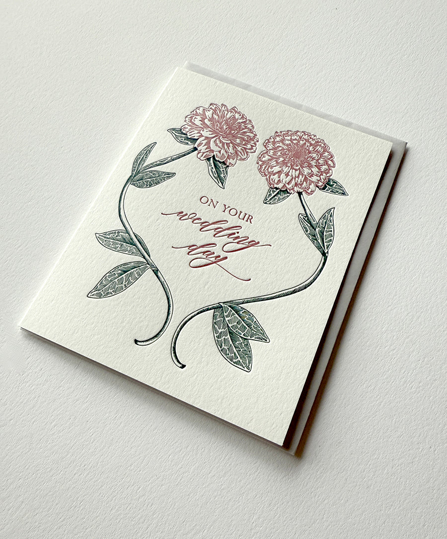 Letterpress wedding card with florals that says "On your wedding day" by Rust Belt Love