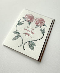 Letterpress wedding card with florals that says "On your wedding day" by Rust Belt Love