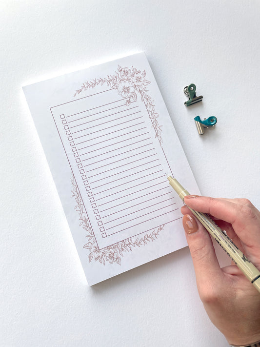 5.5 by 8.5 notepad with lined sheets with dusty rose florals  by Rust Belt Love