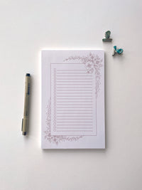 5.5 by 8.5 notepad with lined sheets with dusty rose florals  by In Good Company