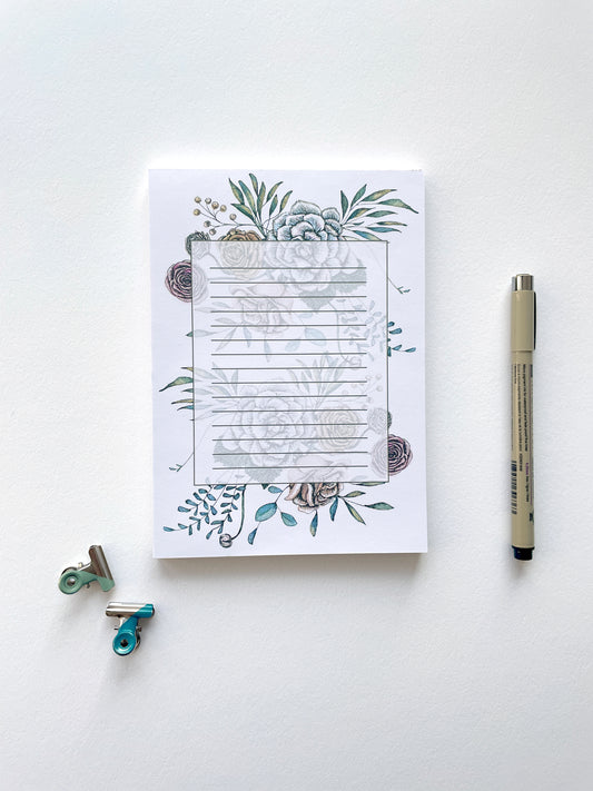 5 by 7 notepad with lined sheets with multi-colored florals by Rust Belt Love