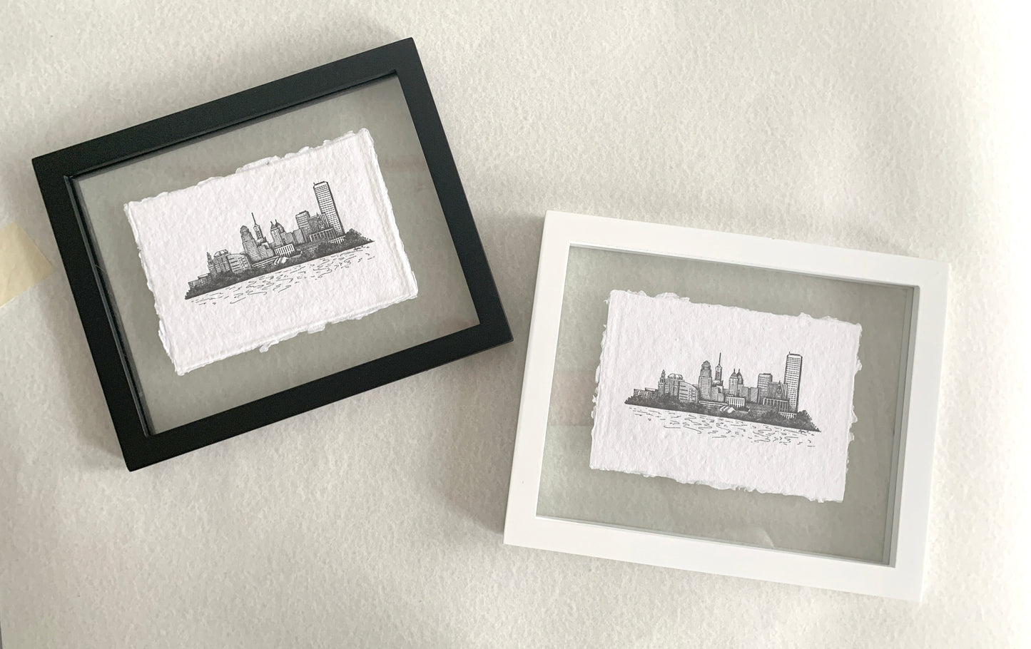 two framed buffalo skyline letterpress print on handmade paper by Rust Belt Love