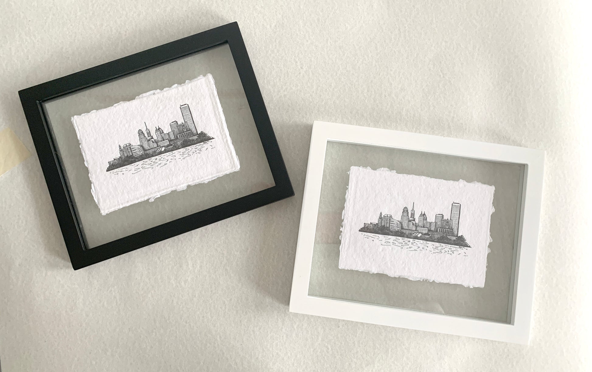 two framed buffalo skyline letterpress print on handmade paper by Rust Belt Love