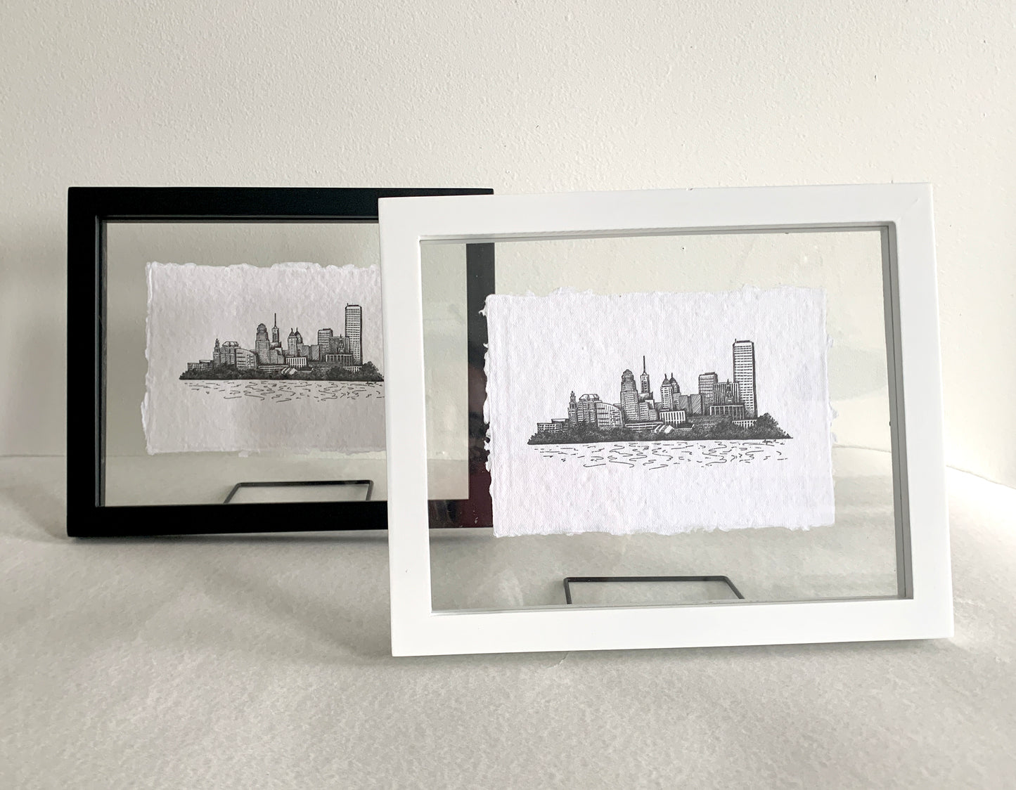 two framed buffalo skyline letterpress print on handmade paper by Rust Belt Love